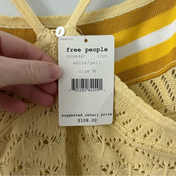 Free People Yellow Cream Stripe Ombre Crochet Knit Y2K Sleeveless Tank M NWT - Picture 6 of 9